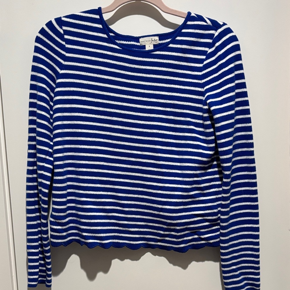 Maison Jules Blue and White Striped Top